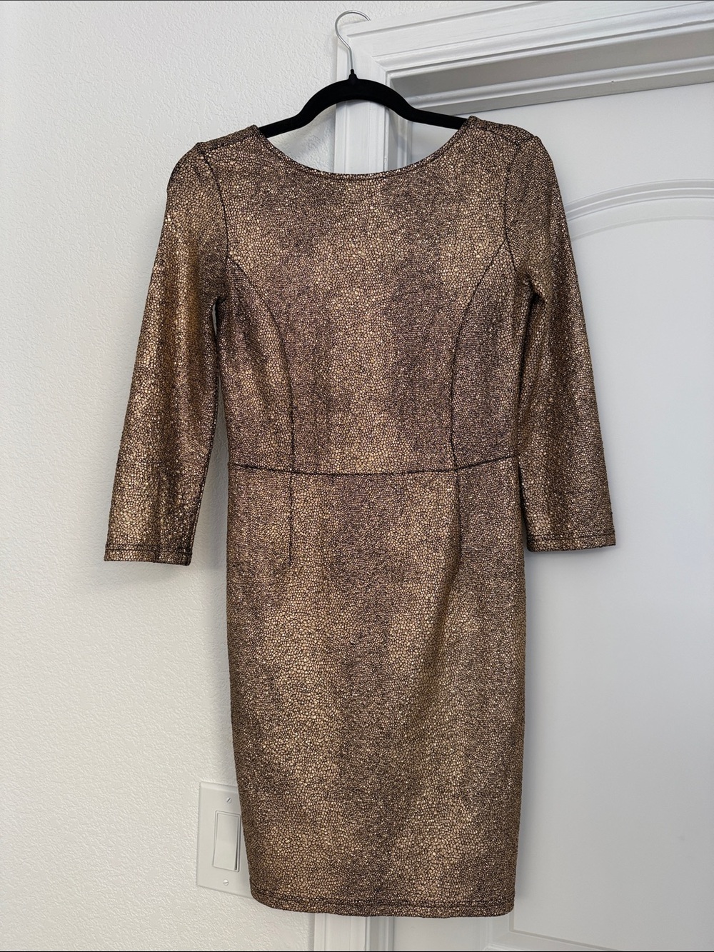 Metallic Bronze Long-Sleeve Sheath Dress